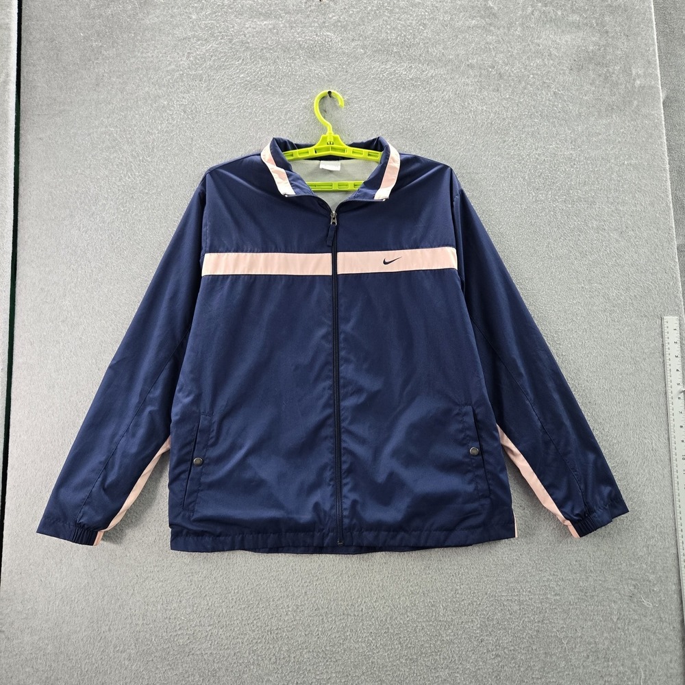 VINTAGE Nike Women Jacket Blue Nylon Polyester Colorblock‎ Activewear Logo